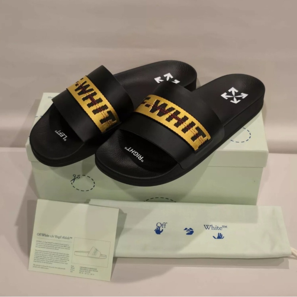 Off-White Black Slides with Yellow OFF-WHITE c/o Virgil Abloh SZ 38/7.5